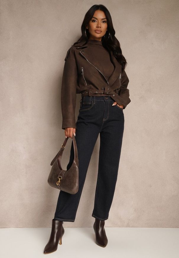 Renee - Granatowe Jeansy Mom Fit Regular Waist Ahortia. Okazja: na co dzień. Kolor: niebieski. Styl: casual, klasyczny