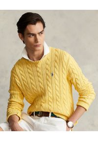 Ralph Lauren - RALPH LAUREN - Żółty sweter z bawełny z logo. Typ kołnierza: polo. Kolor: żółty. Materiał: bawełna. Długość rękawa: długi rękaw. Długość: długie. Wzór: haft, ze splotem #1