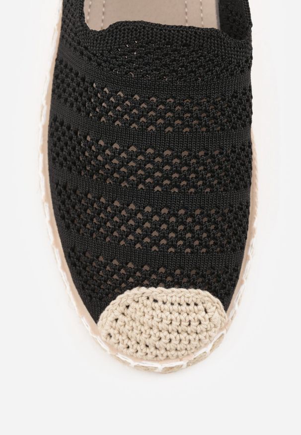 Born2be - Czarne Espadryle z Ażurowej Siateczki Ozdobione Plecionką Lanivesa. Okazja: na co dzień. Kolor: czarny. Materiał: jeans, len. Szerokość cholewki: normalna. Wzór: aplikacja, ażurowy. Sezon: lato. Styl: elegancki, klasyczny, wakacyjny, casual