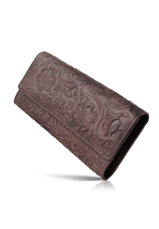 Portfel skórzany PAOLO PERUZZI brązowy IN-35-BR. Kolor: brązowy. Materiał: skóra. Wzór: kwiaty