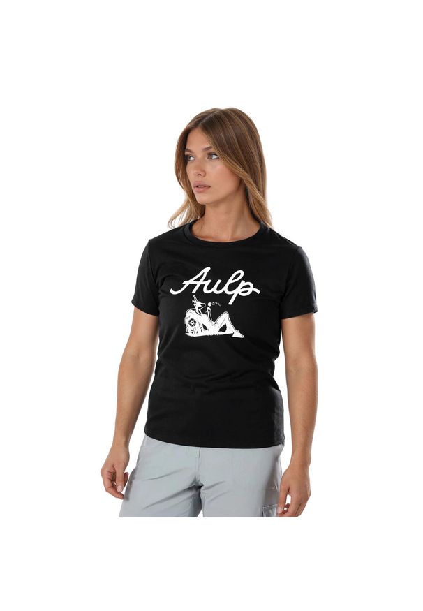 Aulp - T-shirt damski dopasowany okrągły dekolt BANNE z ekologicznych materiałów. Kolor: czarny. Materiał: materiał