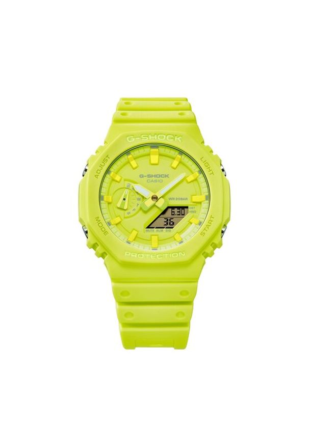 G-Shock Zegarek GA-2100-9A9ER Żółty. Kolor: żółty. Materiał: syntetyk