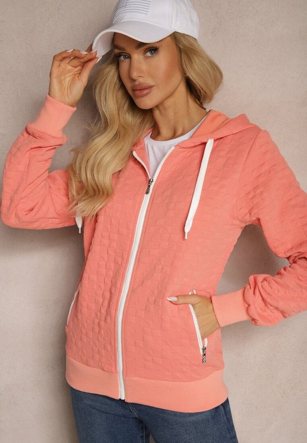 Renee - Różowa Bluza z Bawełną i Kapturem na Suwak Arsetia. Kolor: różowy. Materiał: bawełna