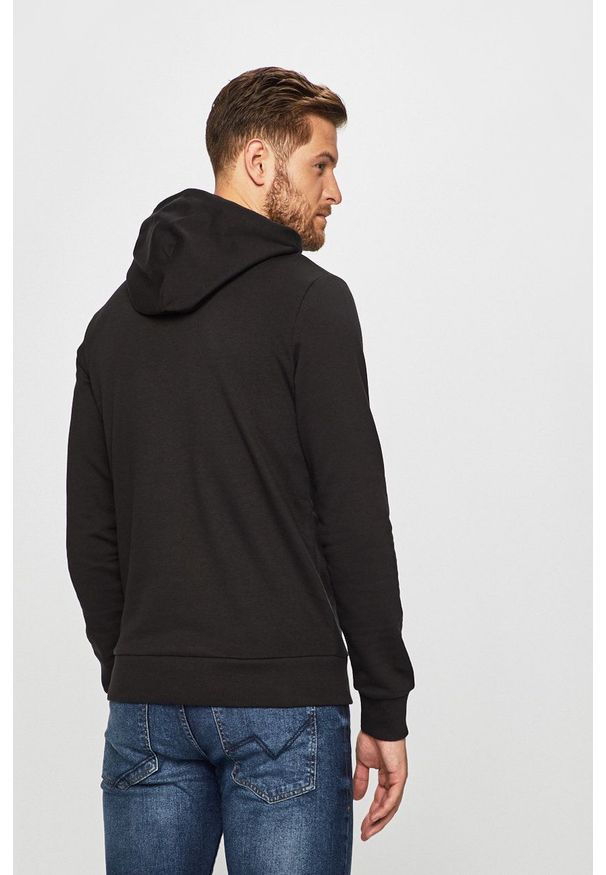 Jack & Jones Bluza męska kolor czarny z kapturem z nadrukiem. Okazja: na co dzień. Typ kołnierza: kaptur. Kolor: czarny. Materiał: dzianina. Wzór: nadruk. Styl: casual