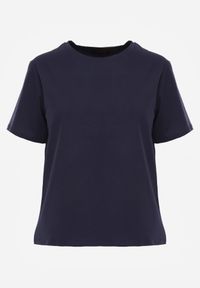 Born2be - Granatowy T-shirt z Bawełny z Dłuższym Tyłem i Rozcięciami po Bokach Cordalea. Okazja: na co dzień. Kolor: niebieski. Materiał: bawełna. Długość: długie. Styl: elegancki, casual #8