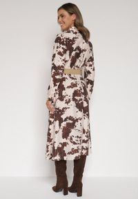 Born2be - Brązowa Koszulowa Sukienka z Wiskozą w Krowie Łaty z Paskiem Domumbria. Kolor: brązowy. Materiał: wiskoza. Typ sukienki: koszulowe #3