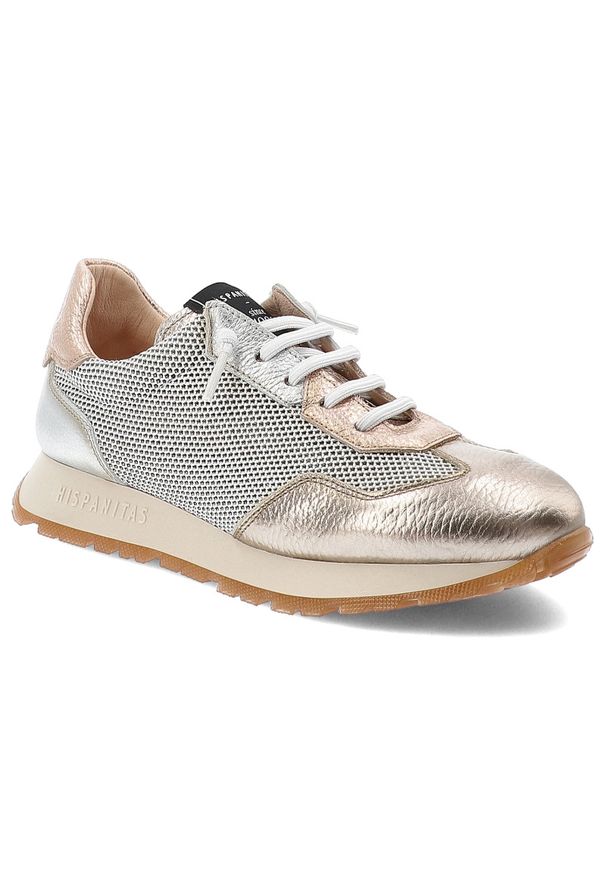 Biało-Złote Sneakersy Hispanitas Modne Obuwie Damskie. Kolor: biały. Materiał: skóra. Szerokość cholewki: normalna. Styl: klasyczny, sportowy, elegancki