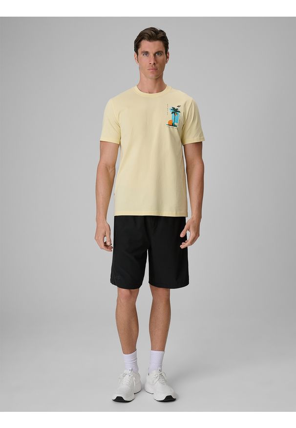 4f - 4F T-shirt regular z nadrukiem męski - żółty S. Okazja: na co dzień. Kolor: żółty. Materiał: bawełna, dzianina. Wzór: nadruk. Styl: klasyczny, wakacyjny, casual