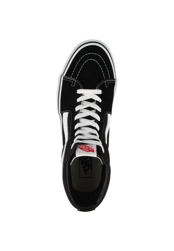 Buty Dorosły Vans Sk8-Hi czarny. Wysokość cholewki: za kostkę. Zapięcie: sznurówki. Kolor: czarny. Materiał: tkanina, skóra, materiał. Szerokość cholewki: normalna. Model: Vans SK8. Sport: turystyka piesza