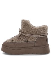 Big-Star - Śniegowce damskie Big Star, ocieplane futerkiem na grubej platformie z okrągłym noskiem, brązowe, SS274112. Nosek buta: okrągły. Zapięcie: sznurówki. Kolor: brązowy. Materiał: materiał, futro. Szerokość cholewki: normalna. Sezon: zima. Obcas: na platformie #4