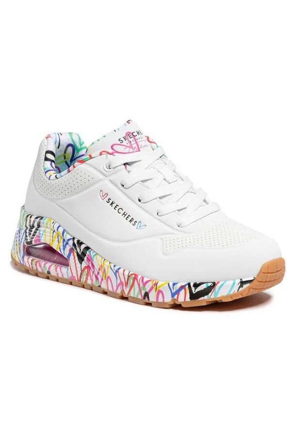 skechers - Buty na co dzień damskie SKECHERS UNO LOVING LOVE. Okazja: na co dzień. Zapięcie: sznurówki. Kolor: biały. Materiał: materiał, syntetyk. Szerokość cholewki: normalna. Wzór: aplikacja. Sport: turystyka piesza