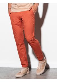 Ombre Clothing - Spodnie męskie chino - ceglaste P894 - XL. Kolor: czerwony. Materiał: bawełna, elastan #4