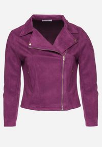 Born2be - Fioletowa Kurtka Ramoneska z Imitacji Zamszu z Asymetrycznym Suwakiem Maisen. Kolekcja: plus size. Kolor: fioletowy. Materiał: zamsz #2