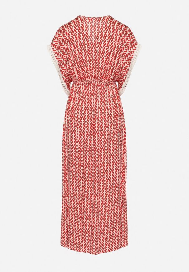 Born2be - Czerwona Bawełniana Sukienka Rozkloszowana z Koronkowymi Wstawkami Laniwena. Kolor: czerwony. Materiał: bawełna, koronka. Sezon: lato