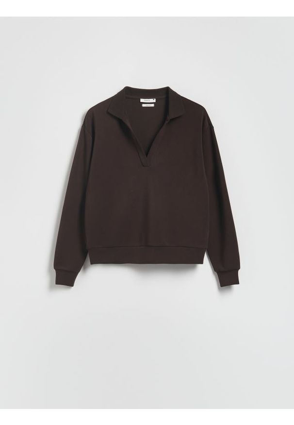 Reserved - Bluza z modalem - ciemnobrązowy. Kolor: brązowy. Materiał: dzianina
