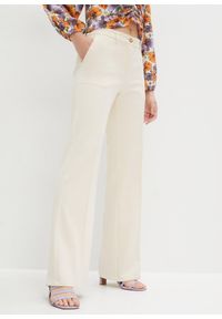 bonprix - Spodnie garniturowe z rozszerzanymi nogawkami. Kolor: beżowy. Styl: elegancki #1