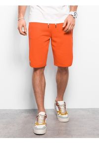 Ombre Clothing - Szorty męskie dresowe wykończone lamówka - pomarańczowe V5 - Rozmiar: M. Kolor: pomarańczowy. Materiał: dresówka. Wzór: ze splotem