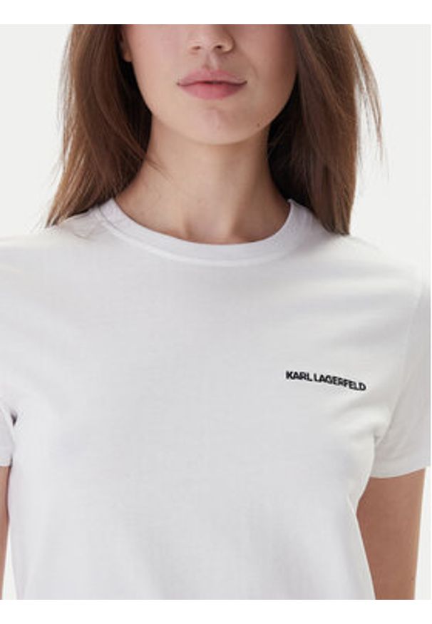 Karl Lagerfeld - KARL LAGERFELD T-Shirt A1W17019 Biały Regular Fit. Typ kołnierza: dekolt w karo. Kolor: biały. Materiał: bawełna