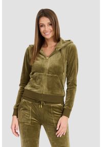 Juicy Couture - JUICY COUTURE Damska zielona bluza Robertson Gold, Rozmiar M. Okazja: na co dzień. Kolor: zielony. Materiał: elastan, poliester, materiał. Długość rękawa: długi rękaw. Długość: długie. Styl: casual