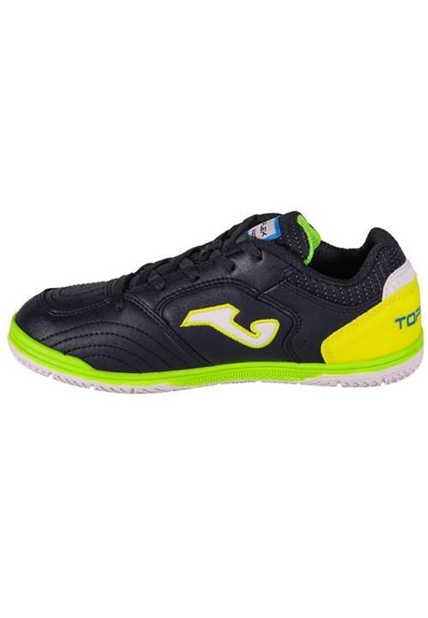 Buty halowe - halówki chłopięce, Joma Top Flex Jr 24 TPJS IN. Zapięcie: sznurówki. Kolor: żółty, wielokolorowy, czarny, niebieski. Materiał: guma, materiał, syntetyk, tkanina. Szerokość cholewki: normalna. Sport: piłka nożna