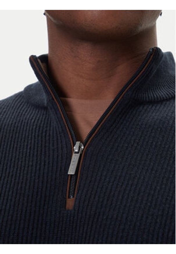 Bugatti Sweter 7500-85525D Granatowy Regular Fit. Kolor: niebieski. Materiał: bawełna