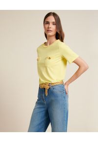 Luisa Spagnoli - LUISA SPAGNOLI - Żółty bawełniany T-shirt Biancofiore. Kolor: żółty. Materiał: bawełna #2