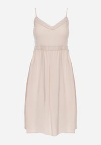 Renee - Beżowa Wiskozowa Sukienka na Regulowanych Ramiączkach z Haftem i Lampasami Nelmina. Okazja: na co dzień. Kolor: beżowy. Materiał: wiskoza. Długość rękawa: na ramiączkach. Wzór: haft. Typ sukienki: proste, sportowe. Styl: elegancki, sportowy, casual #3