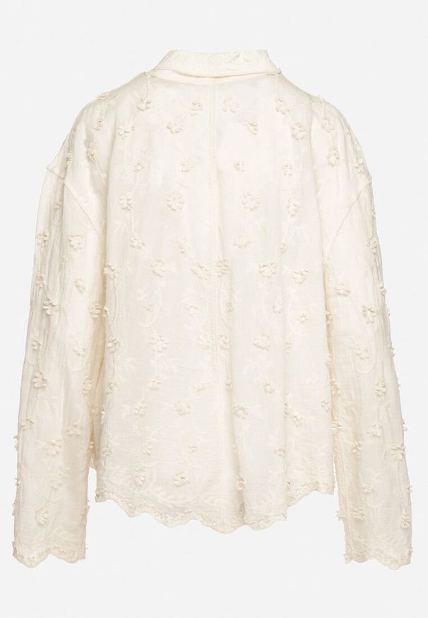 Born2be - Beżowa Trapezowa Haftowana Koszula z Bawełną Elivna. Typ kołnierza: dekolt w kształcie V. Kolor: beżowy. Materiał: bawełna. Długość rękawa: długi rękaw. Długość: długie. Wzór: haft. Styl: elegancki