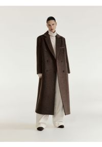 Reserved - Płaszcz oversize z wełną - brązowy. Kolor: brązowy. Materiał: wełna #1