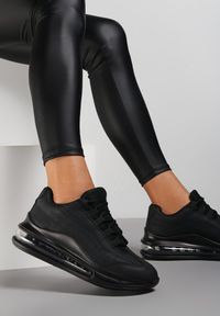 Renee - Czarne Matowe Sneakersy Gineros. Wysokość cholewki: przed kostkę. Nosek buta: okrągły. Kolor: czarny. Materiał: materiał. Szerokość cholewki: normalna #1
