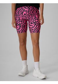 4f - 4F Legginsy kolarki dzianinowe damskie - różowe L. Kolor: różowy. Materiał: dzianina. Długość: długie. Wzór: nadruk. Sezon: lato #2
