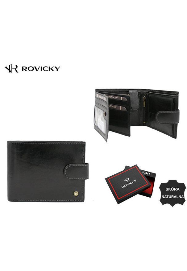 ROVICKY - Portfel skórzany Rovicky 22320L-VT-RVT czarny. Kolor: czarny. Materiał: skóra