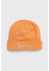 Karl Kani czapka kolor pomarańczowy z cienkiej dzianiny. Kolor: pomarańczowy. Materiał: dzianina