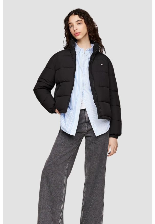Tommy Jeans - TOMMY JEANS Czarna pikowana damska kurtka, Rozmiar XL. Kolor: czarny. Materiał: poliester