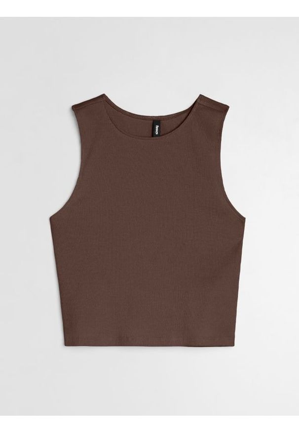 Sinsay - Bawełniany prążkowany top basic - brązowy. Kolor: brązowy. Materiał: prążkowany, bawełna