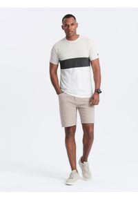 Ombre Clothing - T-shirt męski trójkolorowy w szerokie pasy - kremowo-biały V2 OM-TSCT-0152 - XXL. Okazja: na co dzień. Kolor: biały. Materiał: bawełna, materiał. Wzór: aplikacja. Styl: casual #4
