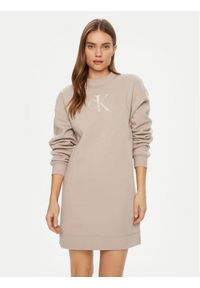 Calvin Klein Jeans Sukienka dzianinowa J20J224834 Beżowy Relaxed Fit. Kolor: beżowy. Materiał: syntetyk, bawełna