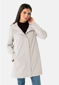 Volcano - Lekki płaszcz damski J-GARDENIA. Okazja: na co dzień. Typ kołnierza: kaptur. Materiał: materiał. Długość: długie. Wzór: gładki, napisy. Styl: casual, elegancki #1