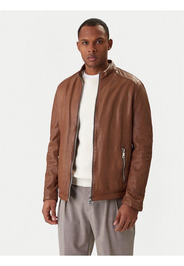 Milestone Kurtka skórzana Oliverio 611099 60770 Brązowy Regular Fit. Kolor: brązowy. Materiał: skóra