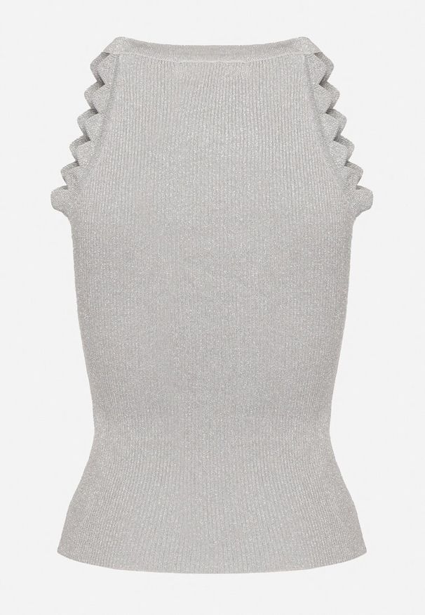 Born2be - Szary Prążkowany Top z Wiskozą i Geometrycznymi Wstawkami Vortirya. Okazja: na co dzień. Kolor: szary. Materiał: prążkowany, wiskoza. Wzór: geometria. Styl: casual, elegancki