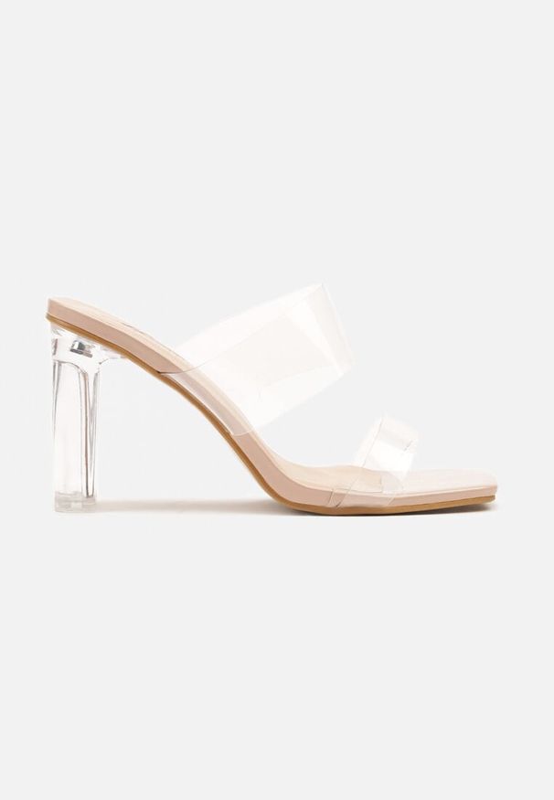 Born2be - Beżowe Klapki Na Słupku z Transparentnymi Elementami Elarine. Okazja: na co dzień. Kolor: beżowy. Materiał: jeans. Obcas: na słupku. Styl: elegancki, casual