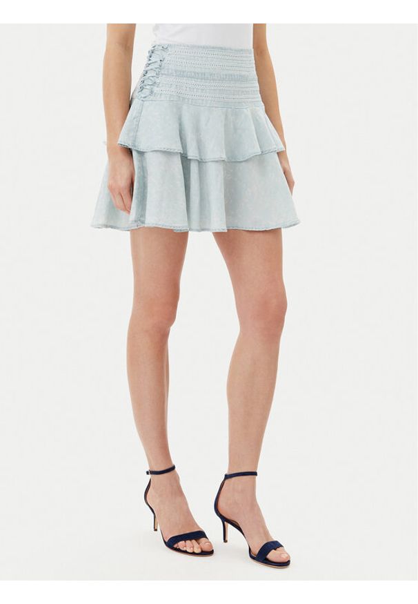 Guess Spódnica mini W5GD85 D5N81 Błękitny Regular Fit. Kolor: niebieski. Materiał: lyocell
