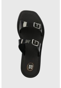 zaxy - Zaxy klapki damskie kolor czarny. Kolor: czarny. Materiał: materiał, guma. Wzór: gładki, motyw zwierzęcy. Obcas: na obcasie. Wysokość obcasa: niski #2
