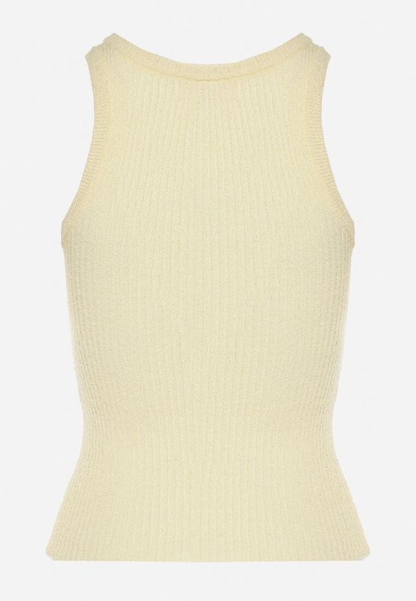 Born2be - Żółty Top z Prążkowanego Materiału Ovilora. Okazja: na co dzień, na spacer. Kolor: żółty. Materiał: materiał, prążkowany. Styl: casual