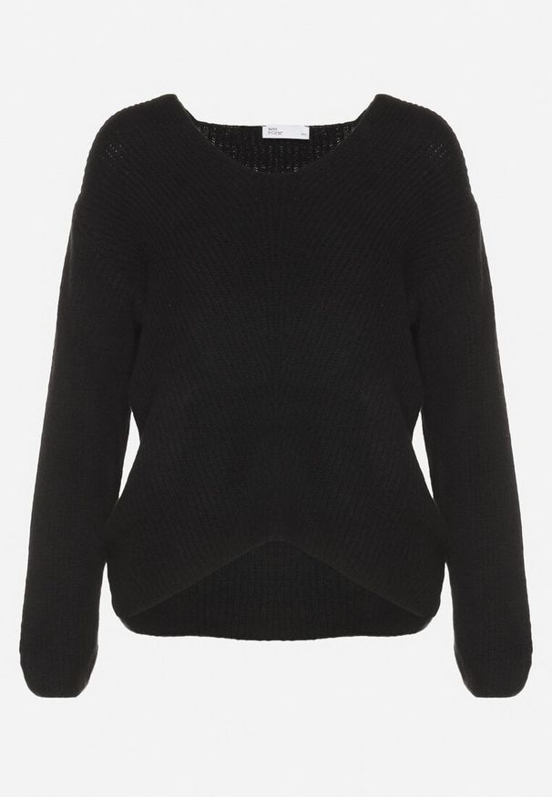 Born2be - Czarny Klasyczny Sweter z Dekoltem w Serek Eloma. Okazja: na co dzień. Typ kołnierza: dekolt w serek. Kolor: czarny. Materiał: jeans. Styl: klasyczny