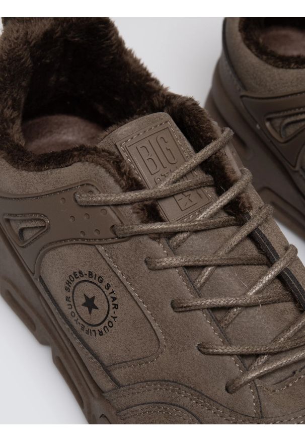 Big-Star - Sneakersy męskie ze skóry ekologicznej brązowe OO174580 802. Okazja: na co dzień. Nosek buta: okrągły. Kolor: brązowy. Materiał: skóra ekologiczna