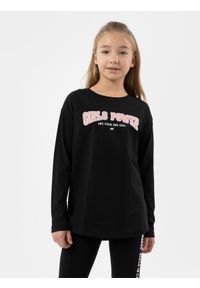 4f - Longsleeve z nadrukiem dziewczęcy. Kolor: czarny. Materiał: bawełna. Długość rękawa: długi rękaw. Wzór: nadruk