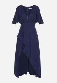 Born2be - Granatowa Koktajlowa Sukienka Vices o Asymetrycznym Kroju z Falbanką Finexia. Okazja: na wesele, na ślub cywilny, na imprezę. Kolor: niebieski. Wzór: aplikacja. Typ sukienki: asymetryczne. Styl: wizytowy #7