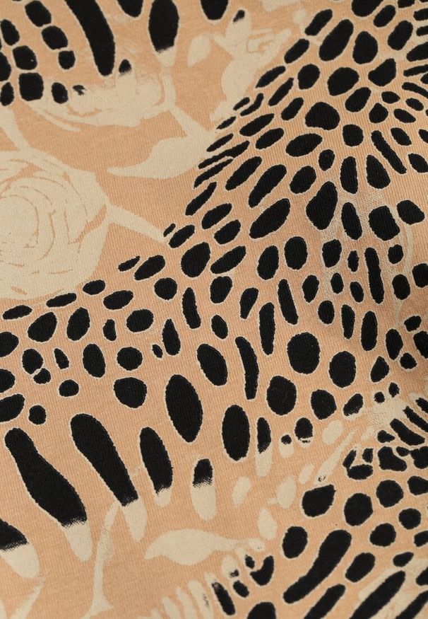 Renee - Beżowo-Czarna Bluzka Longsleeve z Bawełny z Półgolfem i Panterkowym Printem Unalla. Kolor: beżowy. Materiał: bawełna. Długość rękawa: długi rękaw. Wzór: nadruk