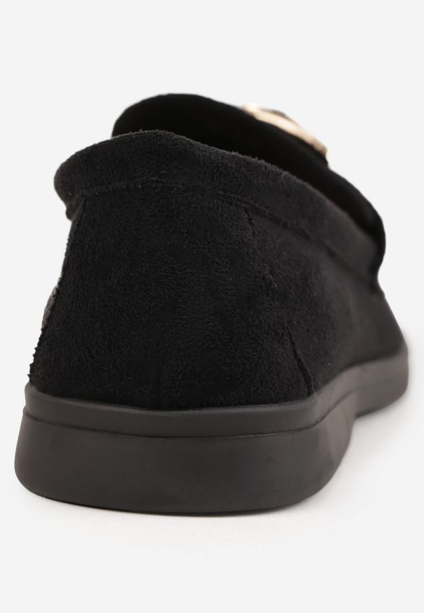 Born2be - Czarne Mokasyny z Prostokątną Metaliczną Ozdobą Aeleorane. Okazja: na co dzień. Kolor: czarny. Materiał: jeans. Wzór: aplikacja. Styl: elegancki, casual, klasyczny